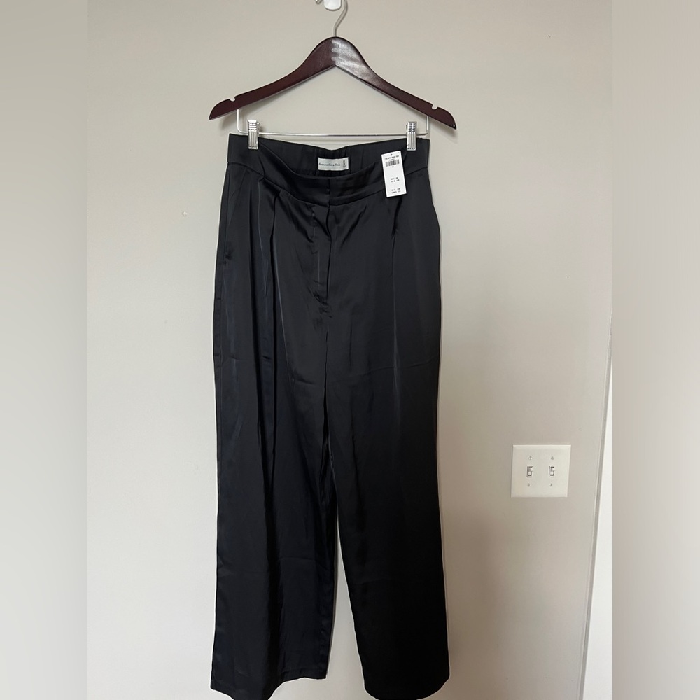 Abercrombie & Fitch Black Wide Leg Satin Pants; Never worn, New with tags.